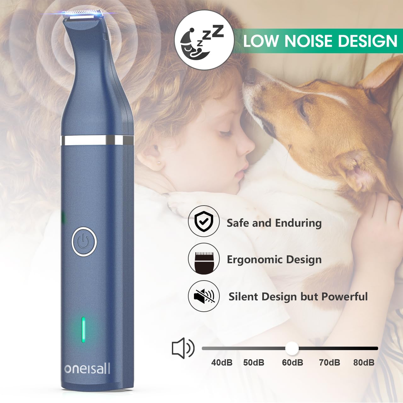 Oneisall Dog Clippers Cordless Low Noise Grooming Trimmer