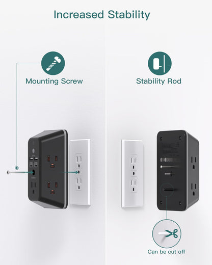 Addtam 9 In 1 USB Wall Outlet With Night Light 5 Outlets