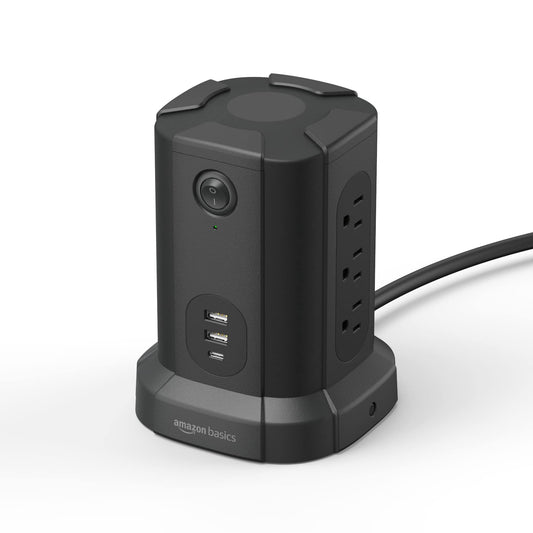 Amazon Basics Power Strip Tower Surge Protector USB Ports