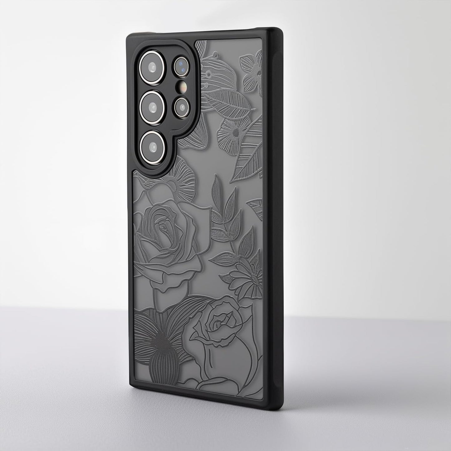 Samsung Galaxy A16 5G Case Black Line Art Floral Rose Pattern Heavy Duty PC