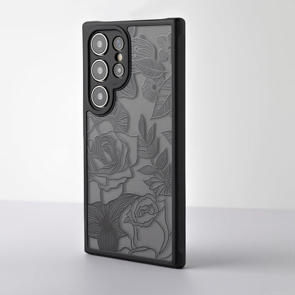 Samsung Galaxy A16 5G Case Black Line Art Floral Rose Pattern Heavy Duty PC