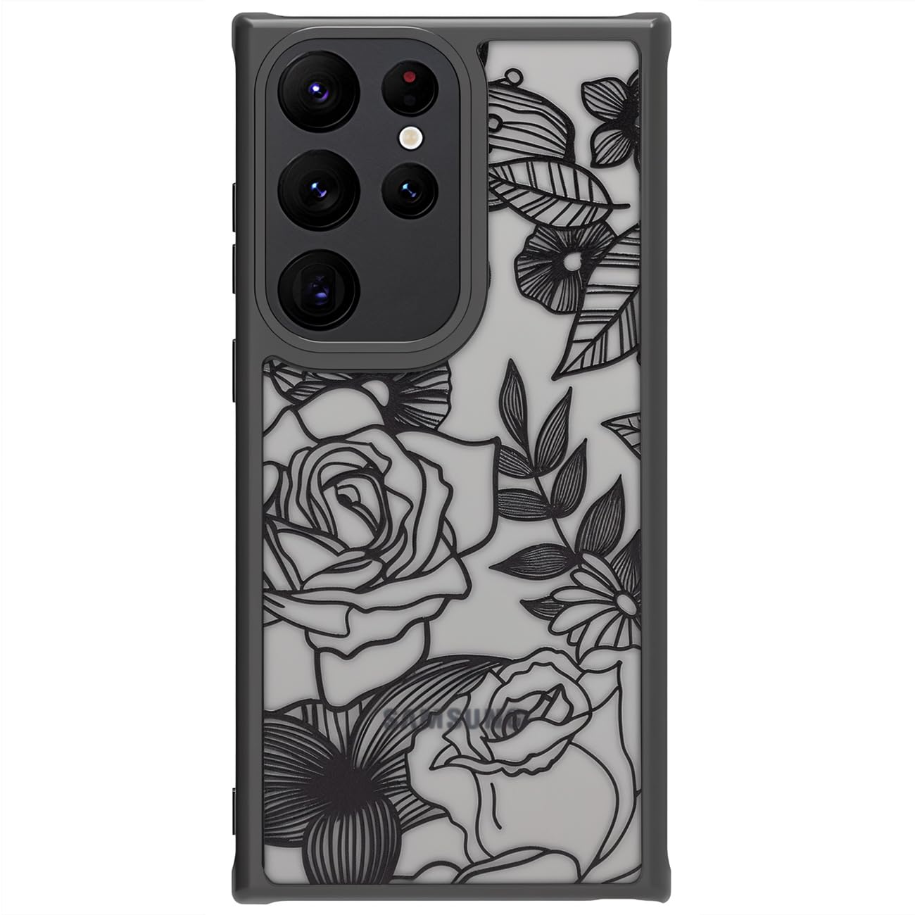 Samsung Galaxy A16 5G Case Black Line Art Floral Rose Pattern Heavy Duty PC
