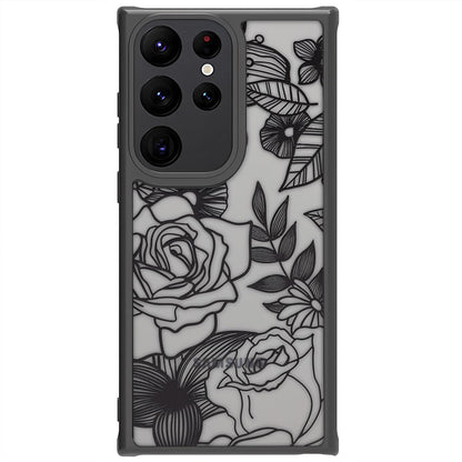 Samsung Galaxy A16 5G Case Black Line Art Floral Rose Pattern Heavy Duty PC