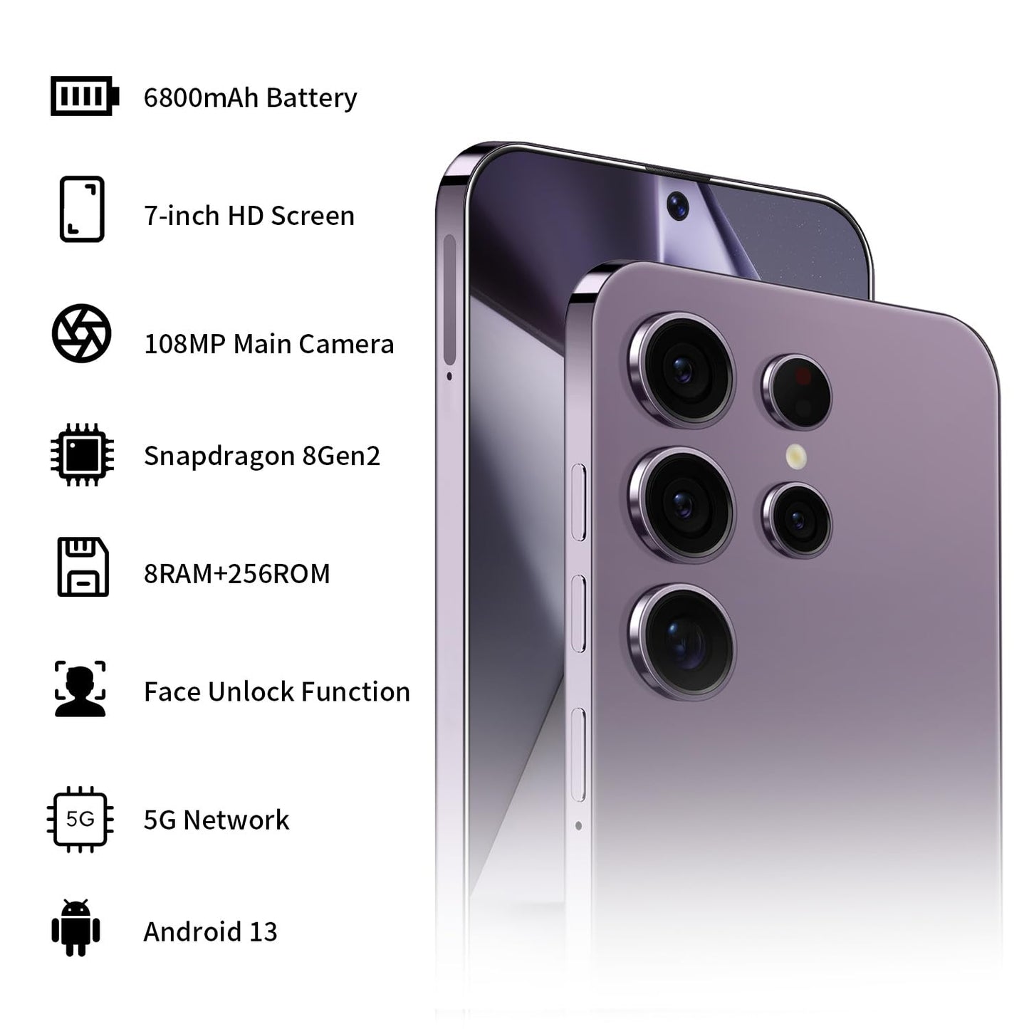 Unlocked S24 Ultra Android Phone 5G 6800mAh Dual SIM 108MP Camera Titanium Black