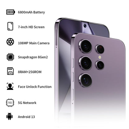 Unlocked S24 Ultra Android Phone 5G 6800mAh Dual SIM 108MP Camera Titanium Black