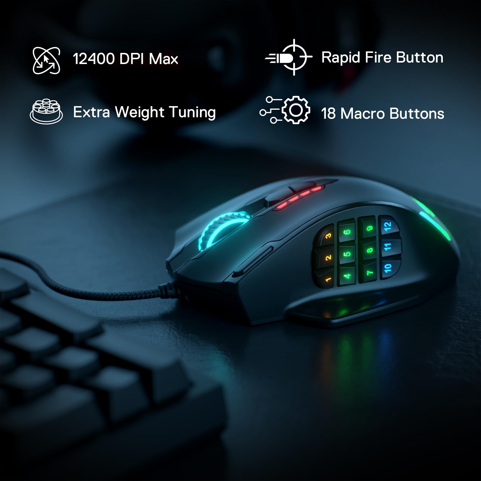 Redragon M908 RGB Gaming Mouse with 12 Programmable Buttons