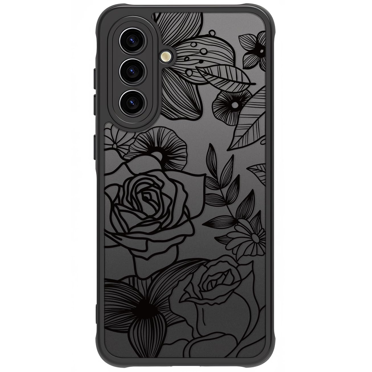 Samsung Galaxy A16 5G Case Black Line Art Floral Rose Pattern Heavy Duty PC