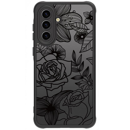 Samsung Galaxy A16 5G Case Black Line Art Floral Rose Pattern Heavy Duty PC
