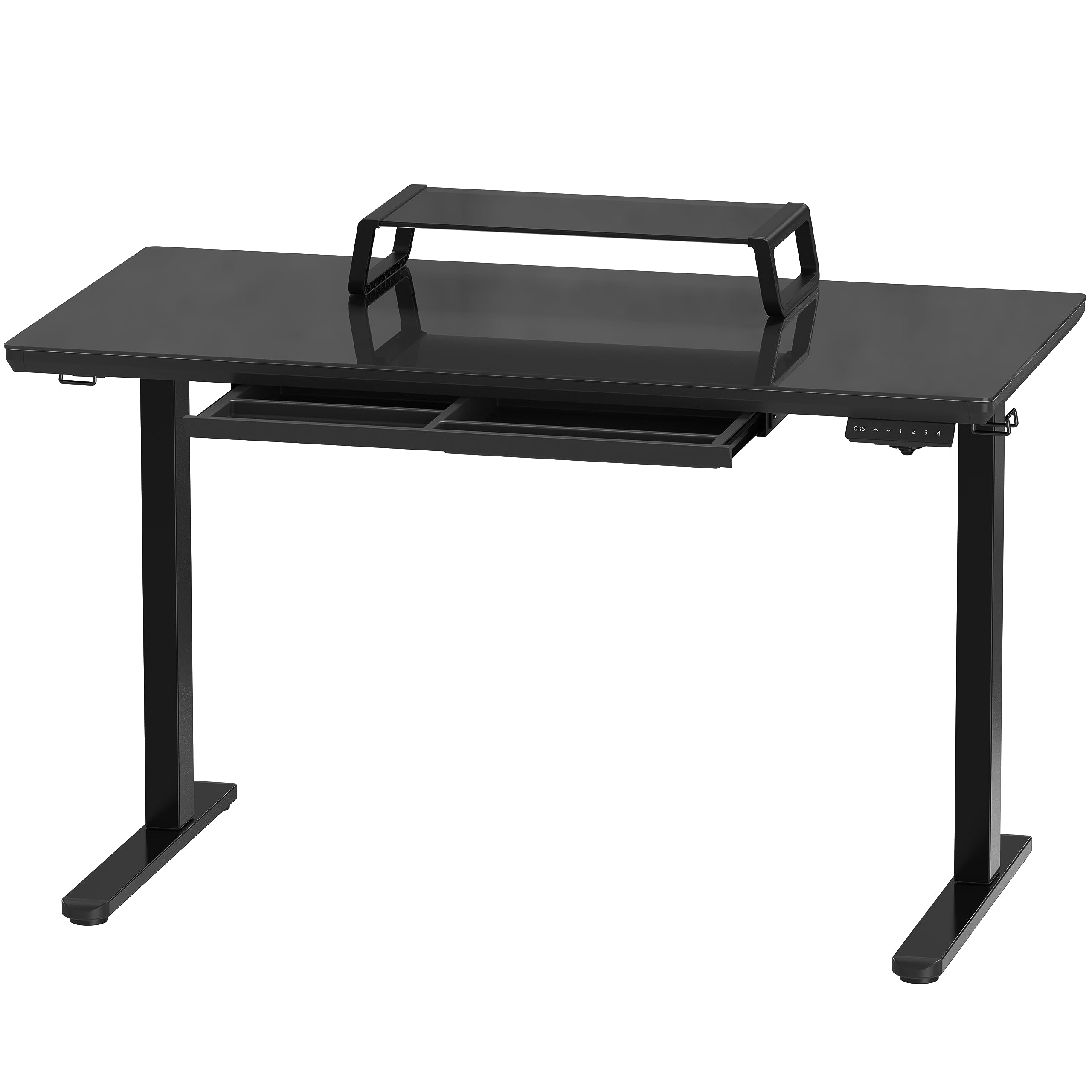 Height Adjustable Glass Desk With Monitor Riser