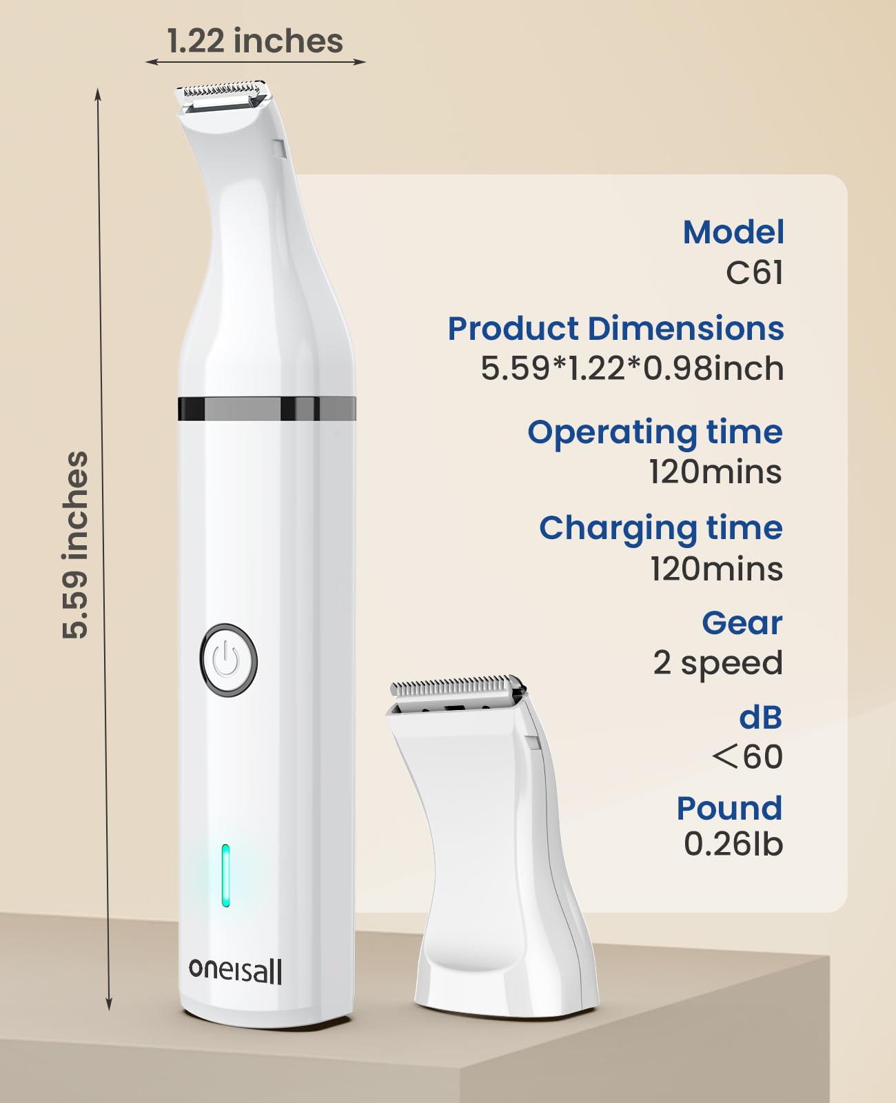 Oneisall Dog Clippers Cordless Low Noise Grooming Trimmer
