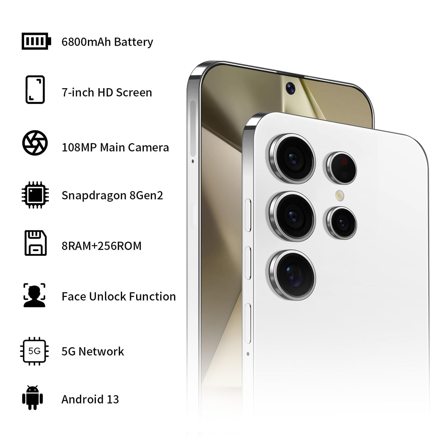 Unlocked S24 Ultra Android Phone 5G 6800mAh Dual SIM 108MP Camera Titanium Black