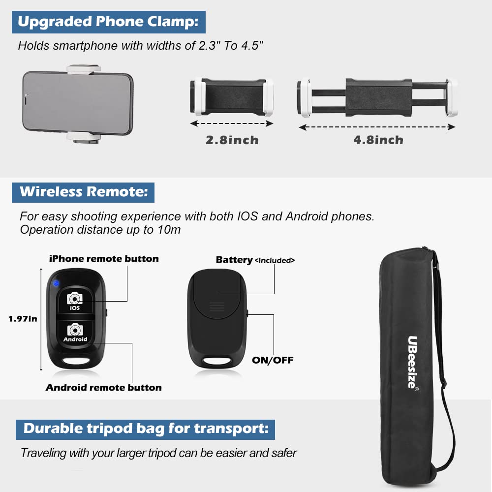 UBeesize 74 Inch Heavy Duty Tripod With Phone Holder