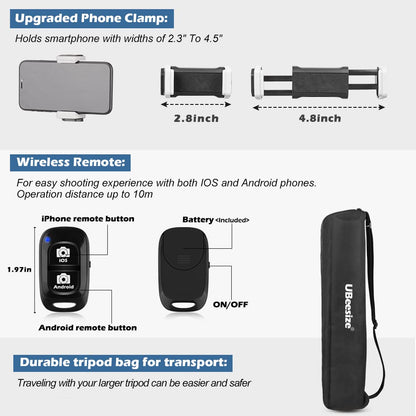 UBeesize 74 Inch Heavy Duty Tripod With Phone Holder