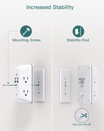 Addtam 9 In 1 USB Wall Outlet With Night Light 5 Outlets