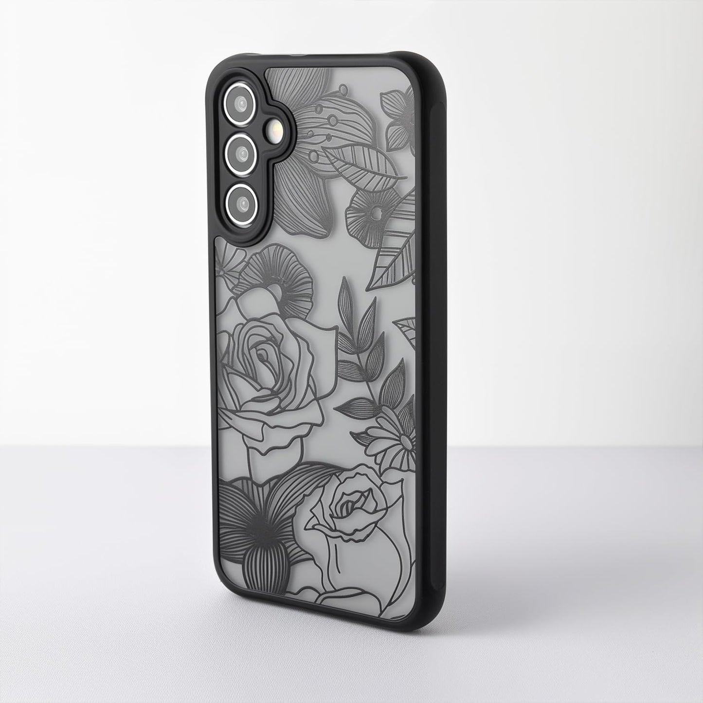 Samsung Galaxy A16 5G Case Black Line Art Floral Rose Pattern Heavy Duty PC