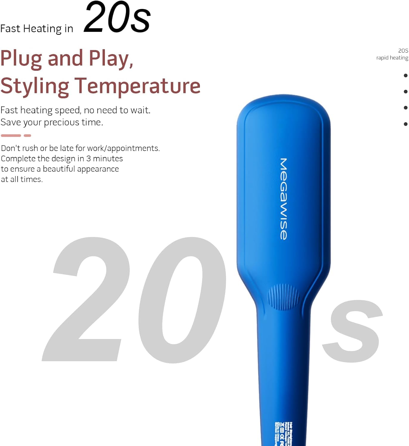 Megawise Pro Ceramic Hair Straightener Brush with Fast Heating