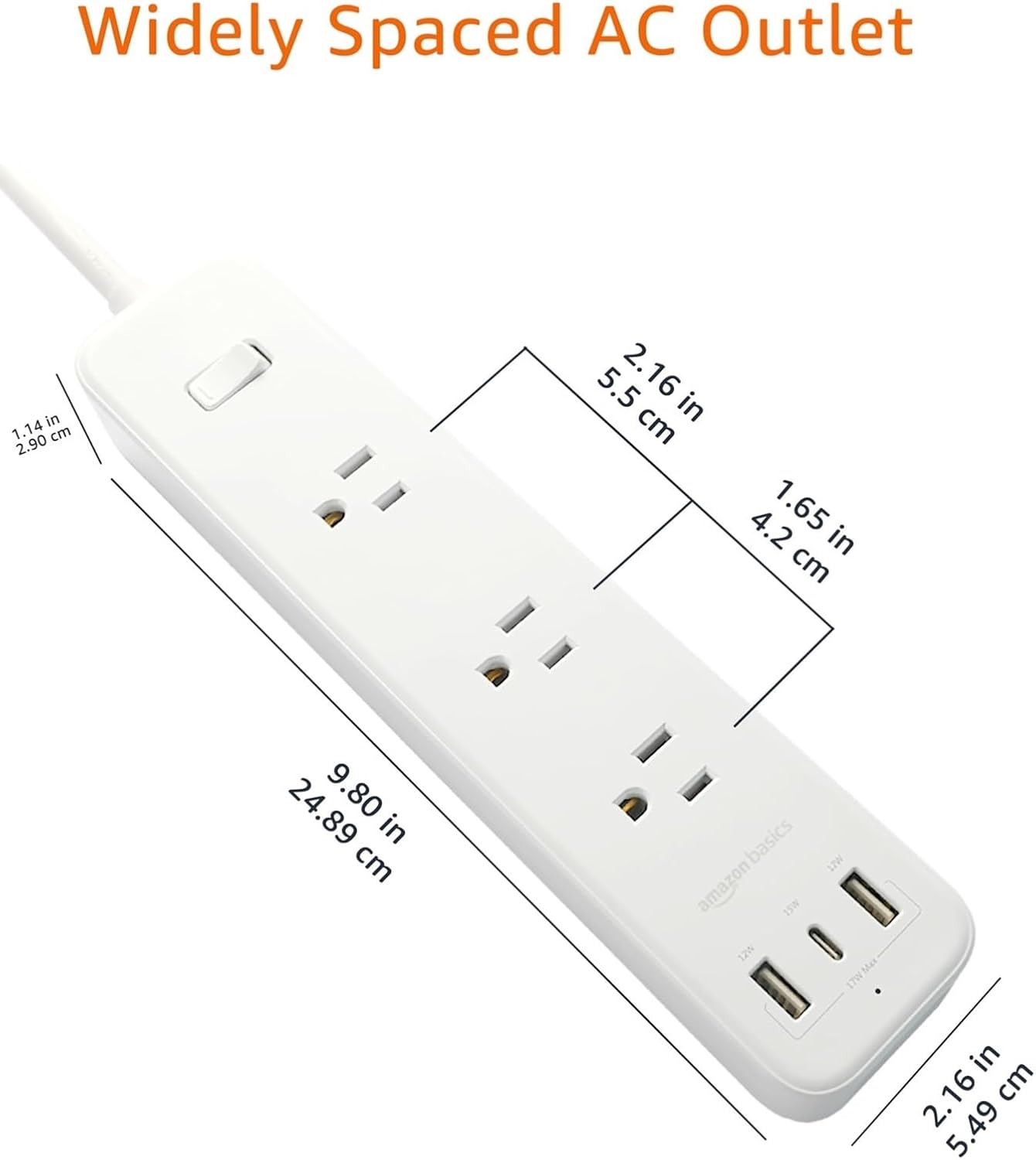 Power Strip With Three USB Ports And Five Foot Cord