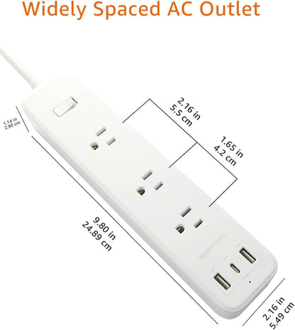 Power Strip With Three USB Ports And Five Foot Cord