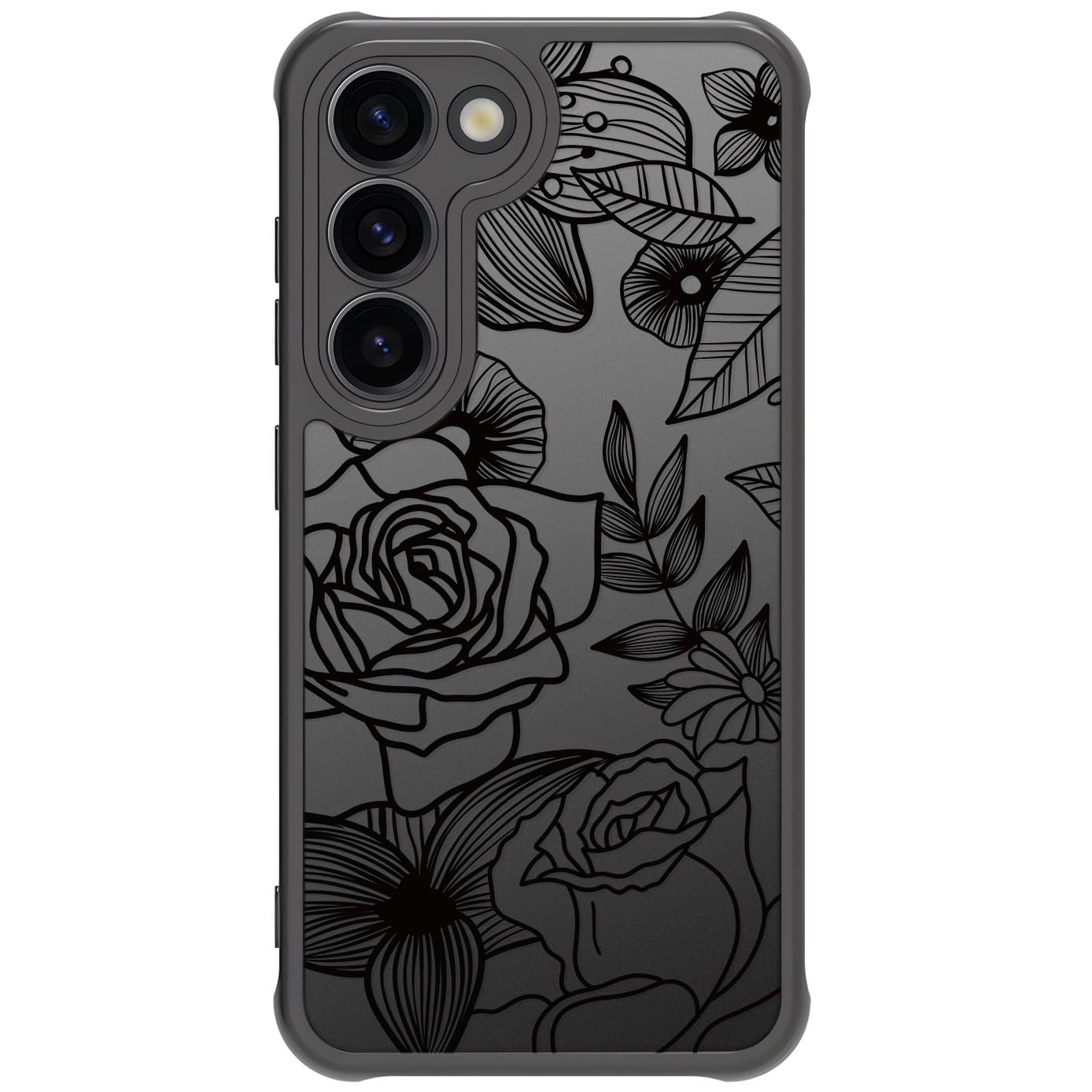 Samsung Galaxy A16 5G Case Black Line Art Floral Rose Pattern Heavy Duty PC