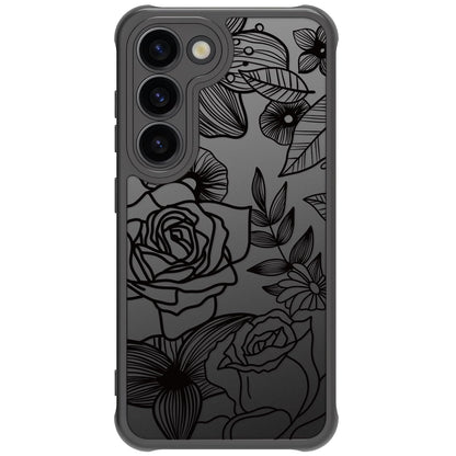 Samsung Galaxy A16 5G Case Black Line Art Floral Rose Pattern Heavy Duty PC
