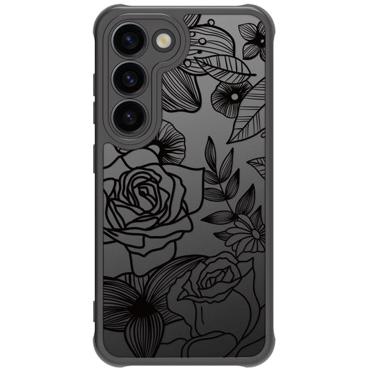 Samsung Galaxy A16 5G Case Black Line Art Floral Rose Pattern Heavy Duty PC