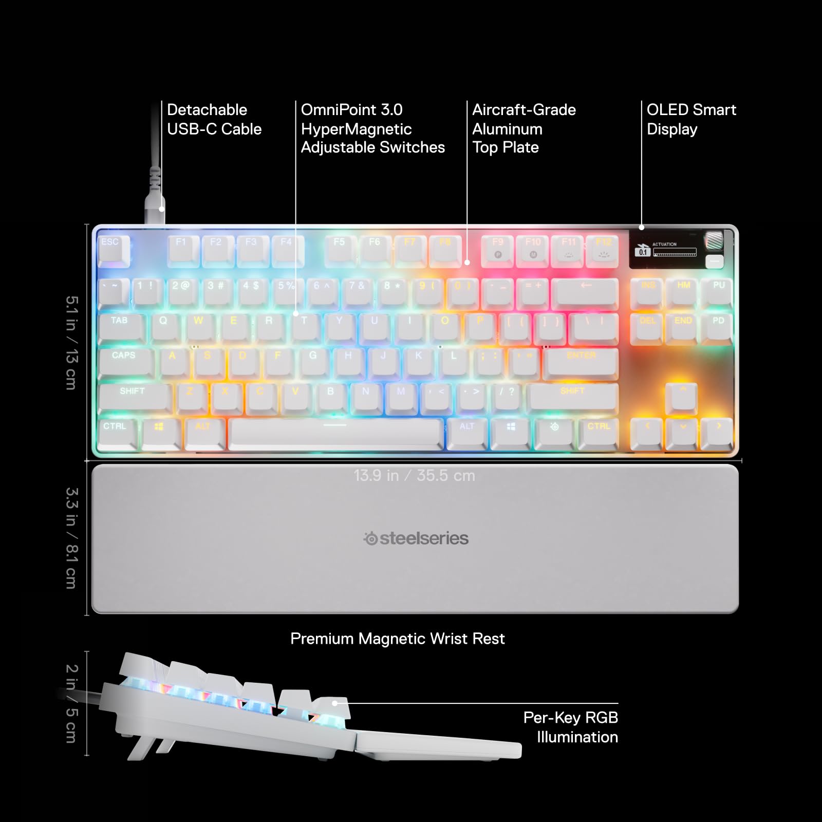 SteelSeries Apex Pro TKL White Keyboard with Adjustable Actuation