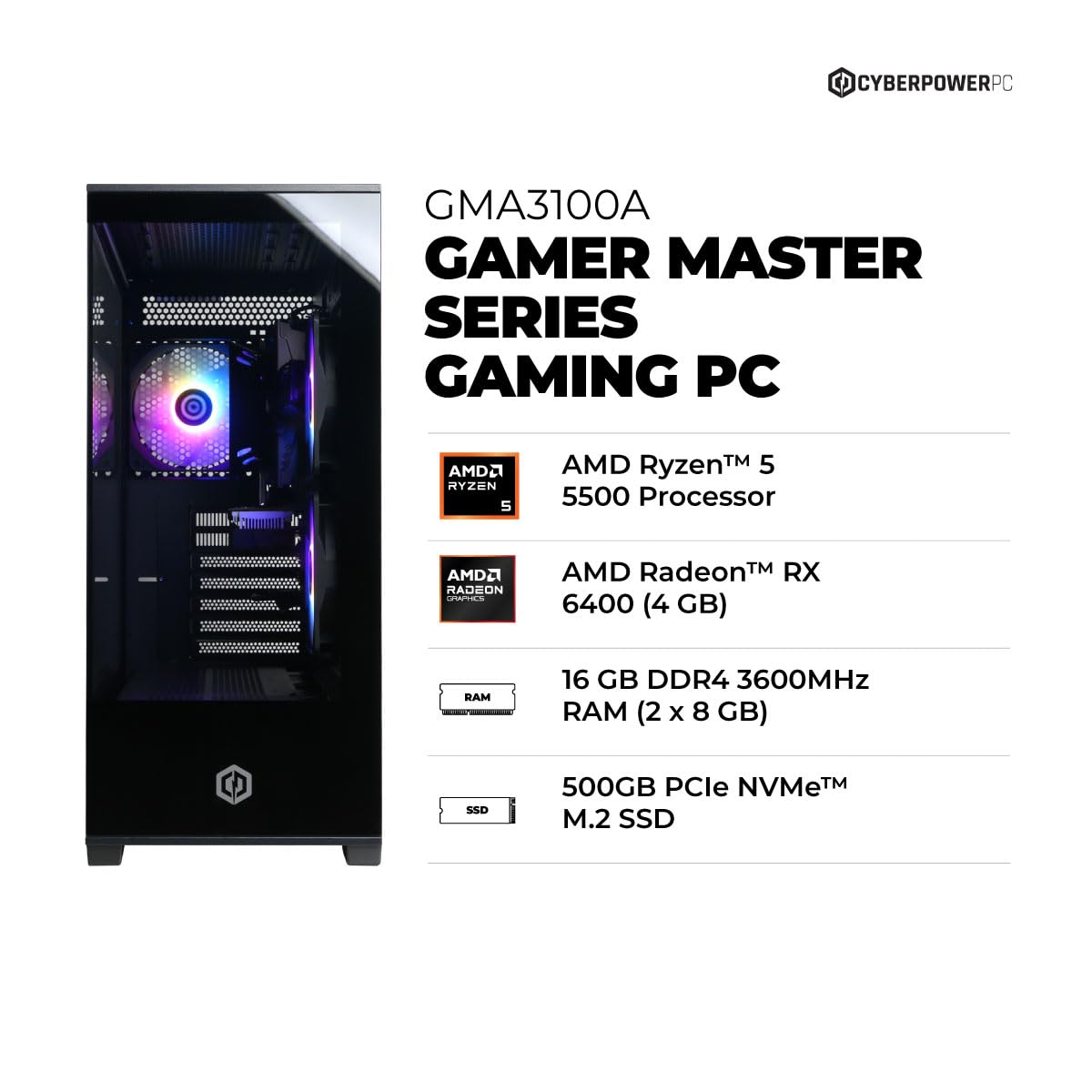 CyberPowerPC Gamer Master Ryzen 5 Gaming PC RX 6400 16GB