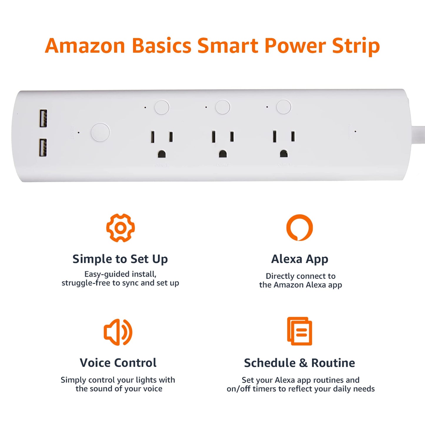 Amazon Basics Smart Power Strip With 3 Independent Outlets