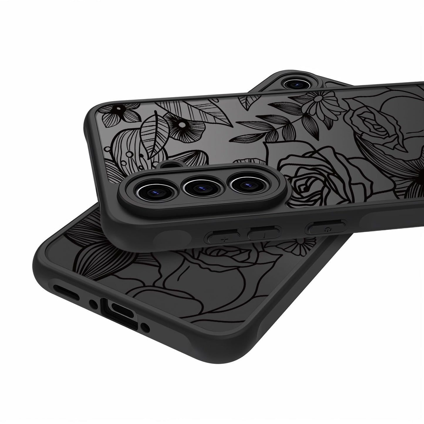 Samsung Galaxy A16 5G Case Black Line Art Floral Rose Pattern Heavy Duty PC