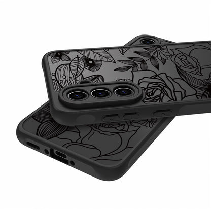 Samsung Galaxy A16 5G Case Black Line Art Floral Rose Pattern Heavy Duty PC