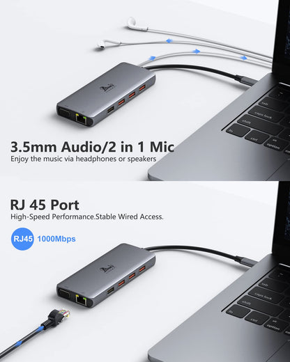 USB C Docking Station Dual Monitor 4K HDMI Hub 6 In 1