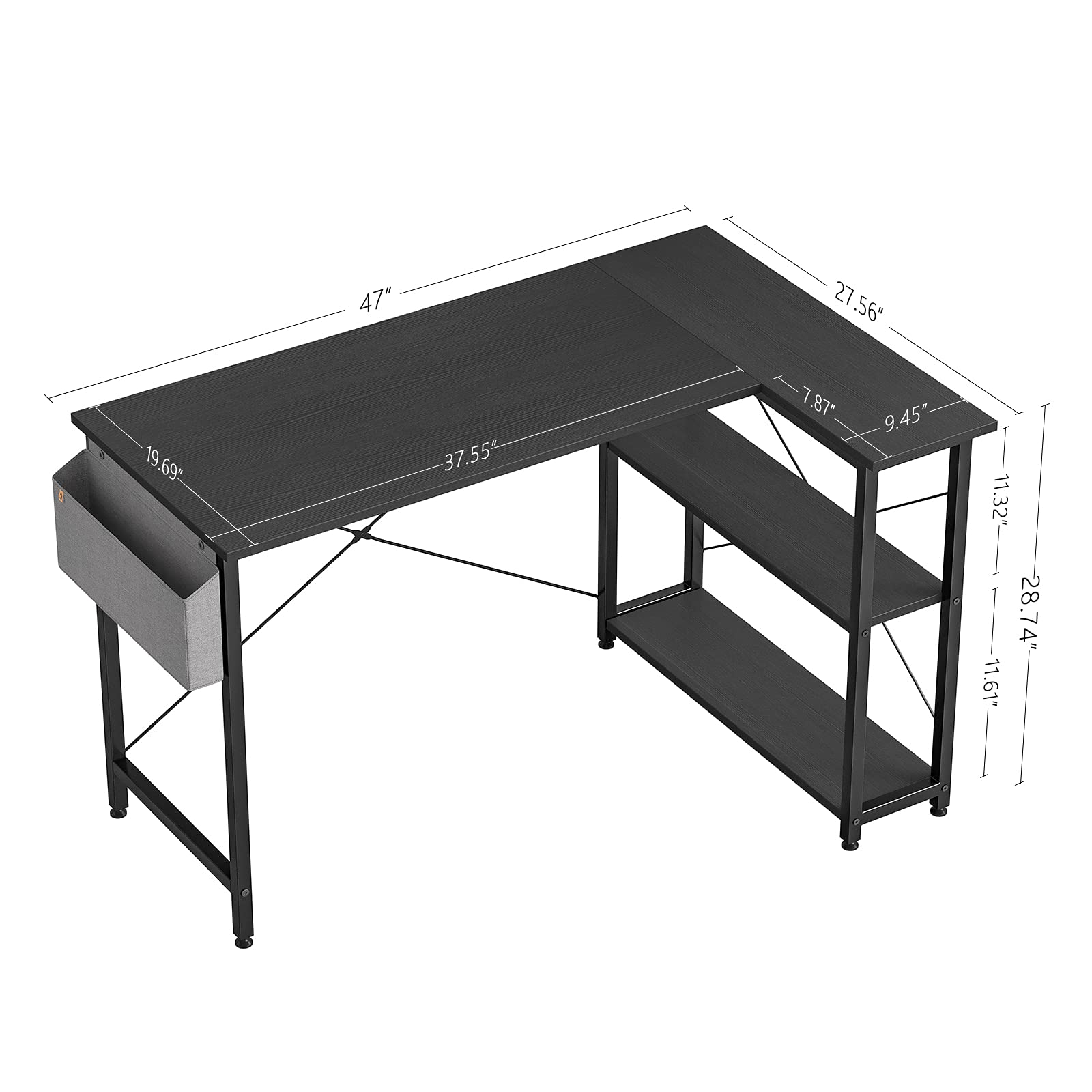 CubiCubi L Shaped Desk with Reversible Storage Options