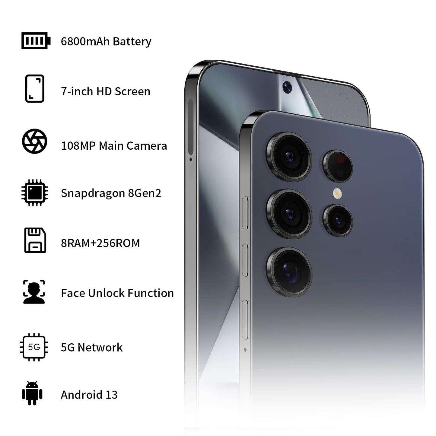 Unlocked S24 Ultra Android Phone 5G 6800mAh Dual SIM 108MP Camera Titanium Black