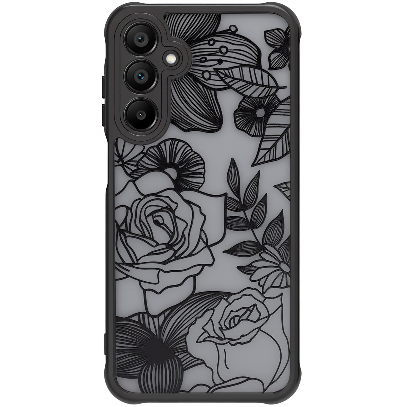 Samsung Galaxy A16 5G Case Black Line Art Floral Rose Pattern Heavy Duty PC