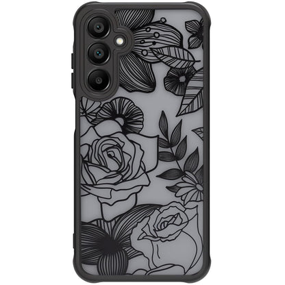 Samsung Galaxy A16 5G Case Black Line Art Floral Rose Pattern Heavy Duty PC