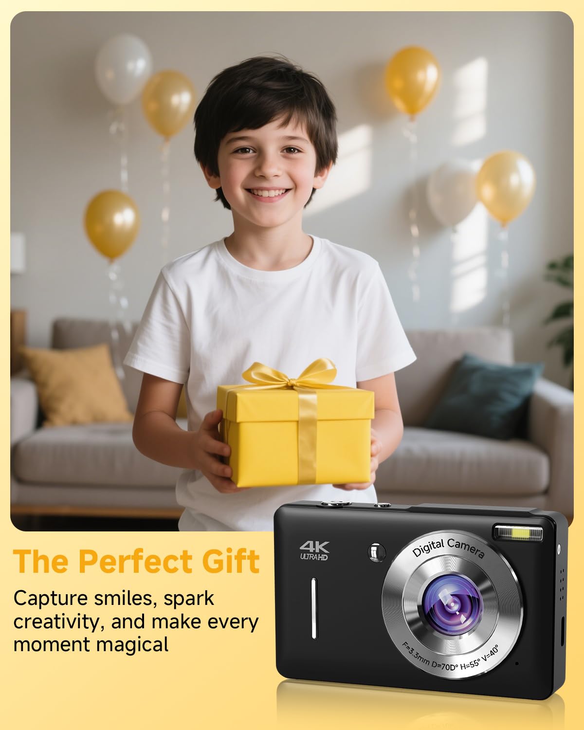 44MP Compact Digital Camera with 16X Zoom for Kids