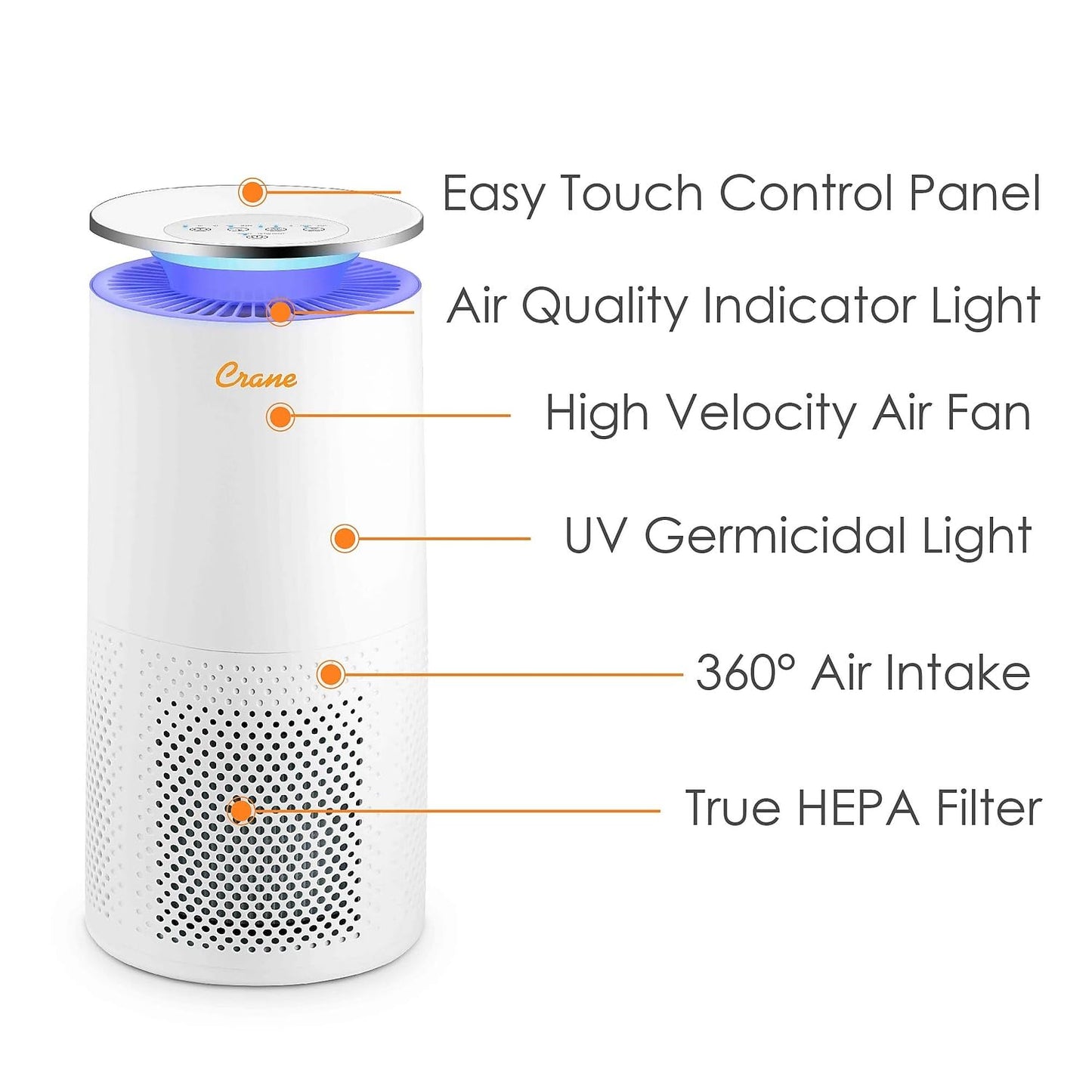 Crane HEPA Air Purifier with UV Lamp for Clean Air