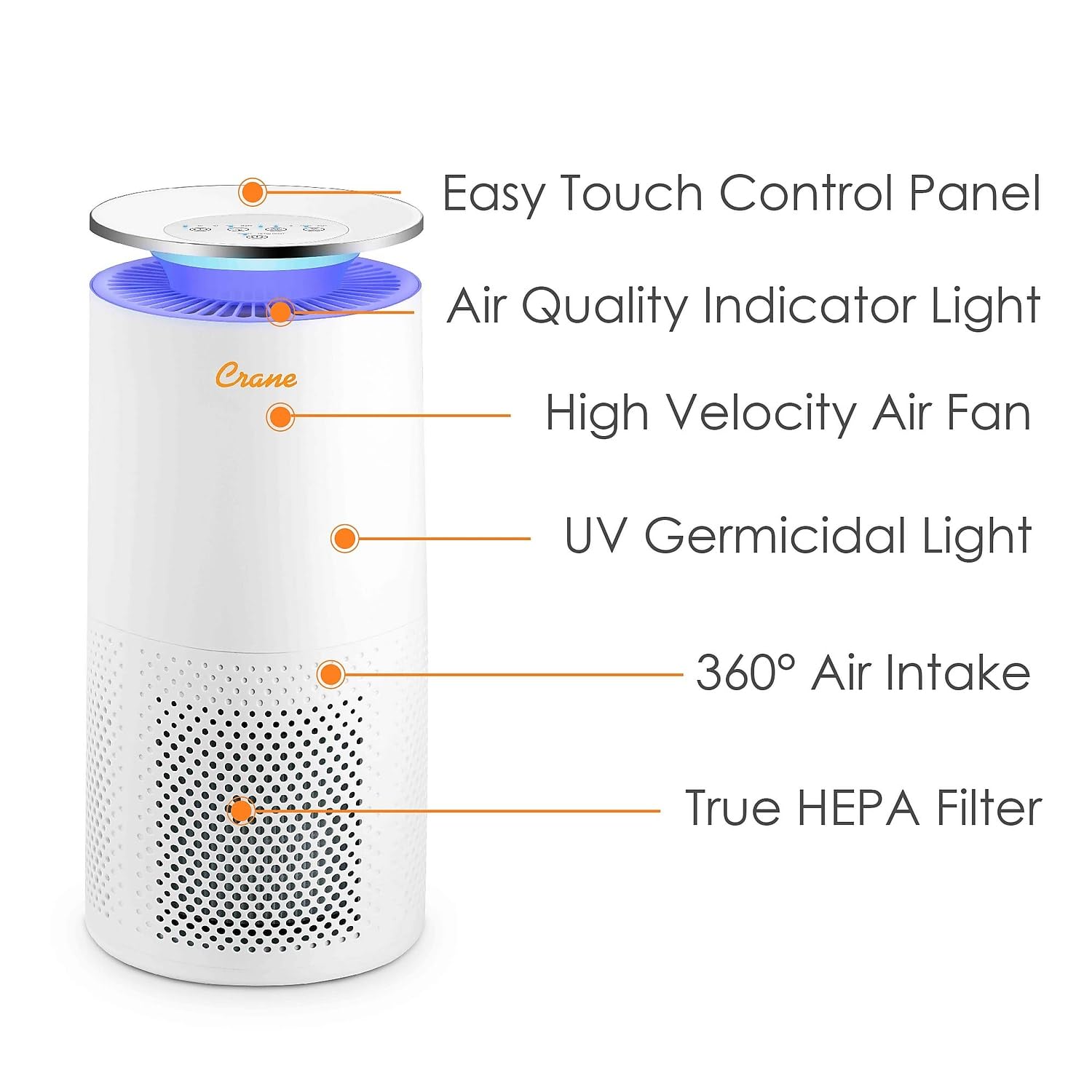 Crane HEPA Air Purifier with UV Lamp for Clean Air