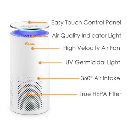 Crane HEPA Air Purifier with UV Lamp for Clean Air