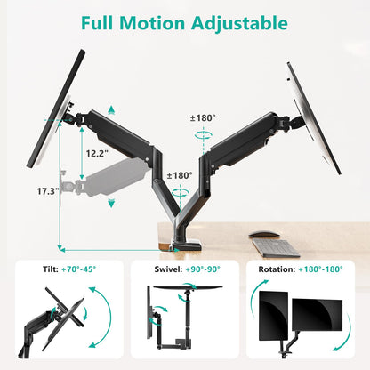 Wali Dual Monitor Stand With Gas Spring 17 to 32 Inches