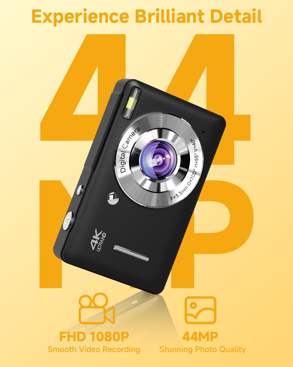44MP Compact Digital Camera with 16X Zoom for Kids