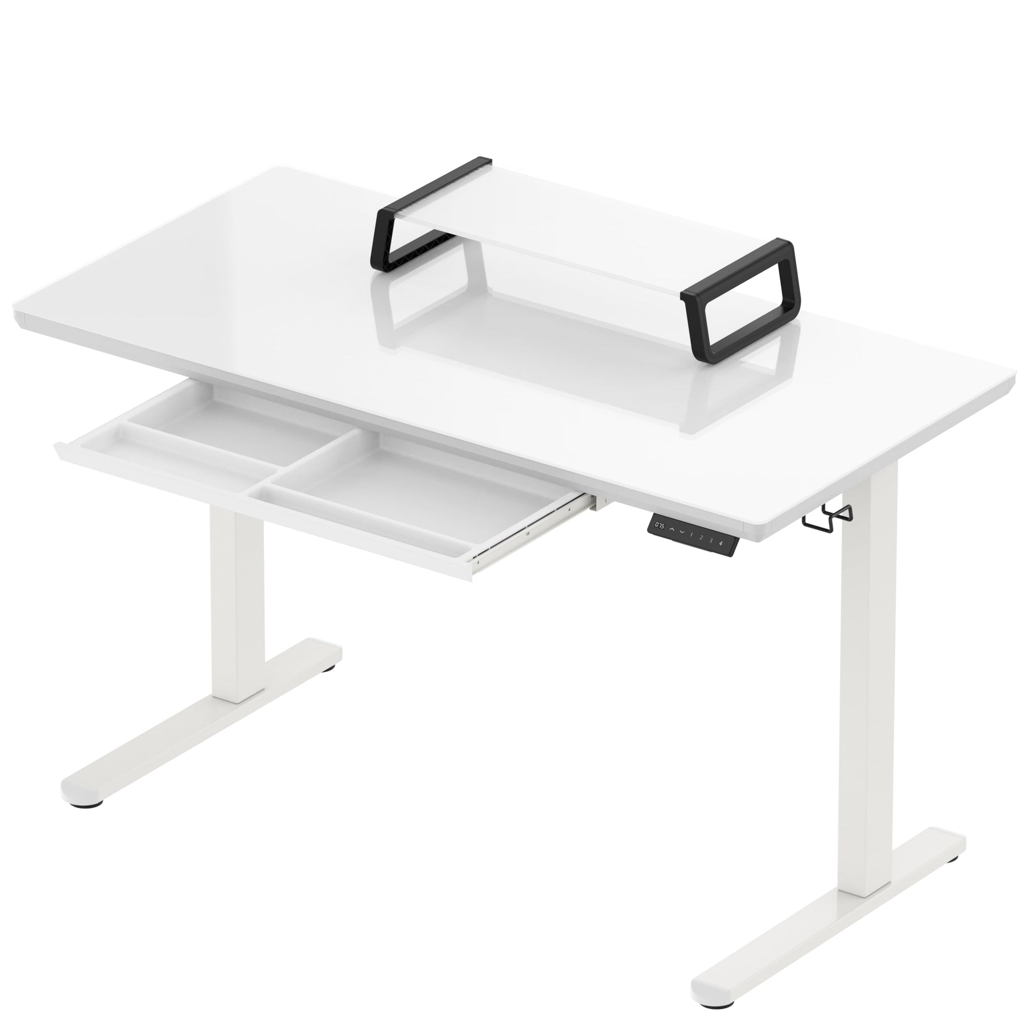 Height Adjustable Glass Desk With Monitor Riser
