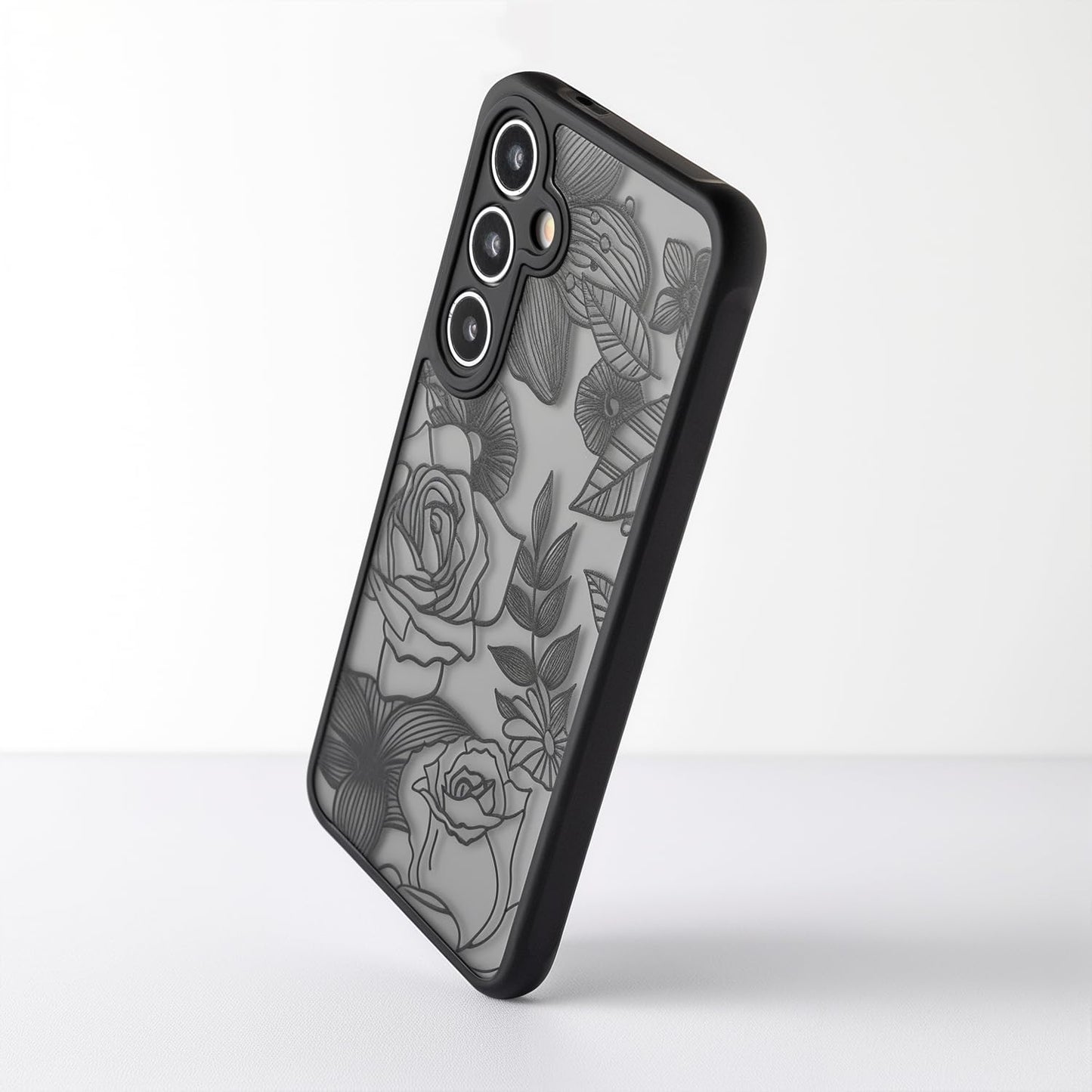 Samsung Galaxy A16 5G Case Black Line Art Floral Rose Pattern Heavy Duty PC