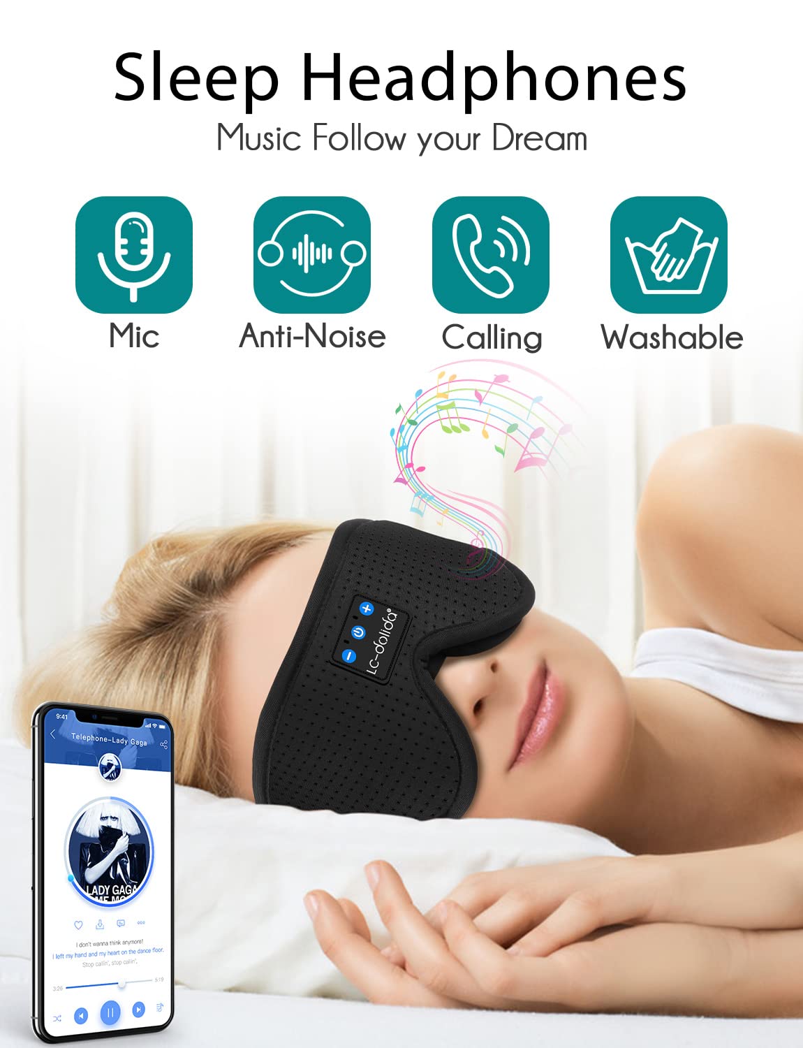 Sleep Headphones Bluetooth Eye Mask for Side Sleepers