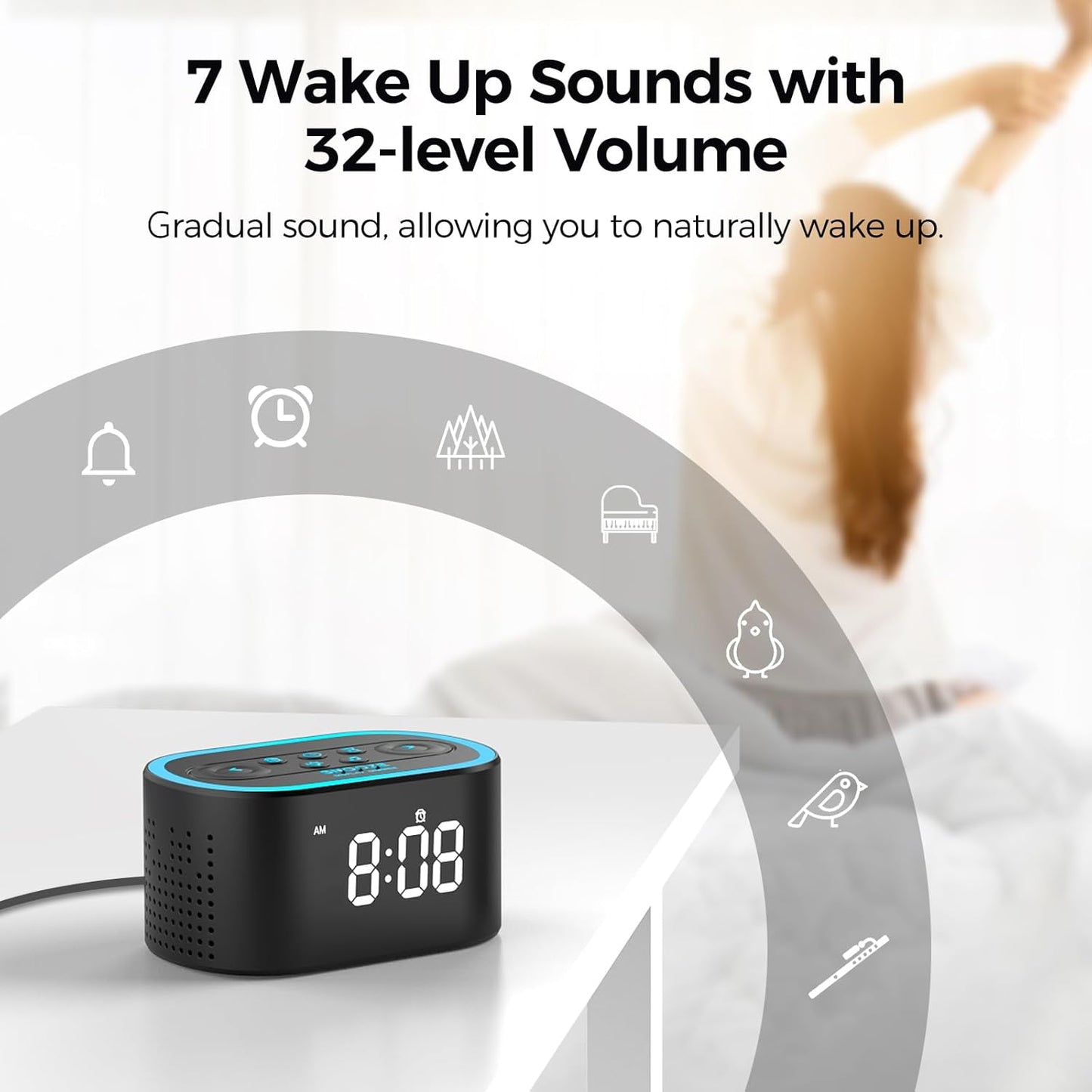 Reacher Digital Alarm Clock White Noise Sound Machine