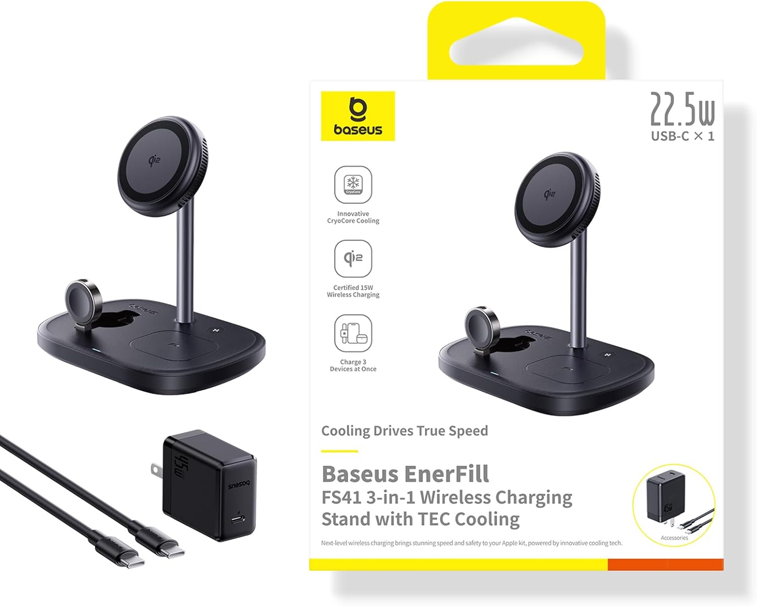 Baseus 3 in 1 Wireless Charger Stand with 15W Fast Charging