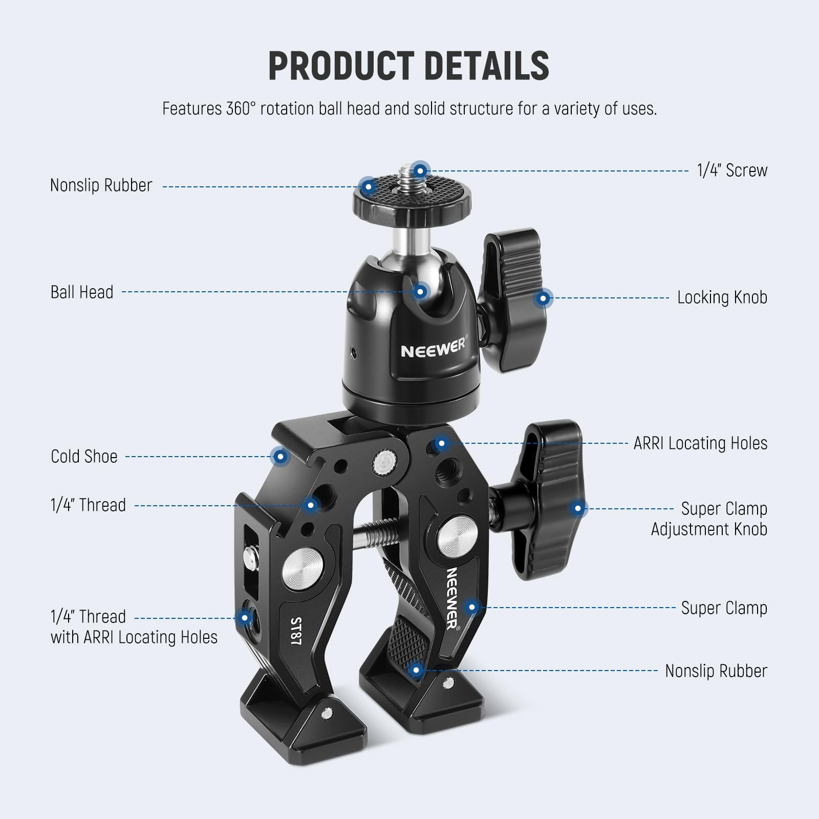 Neewer Super Clamp with Dual Ballhead Magic Arm