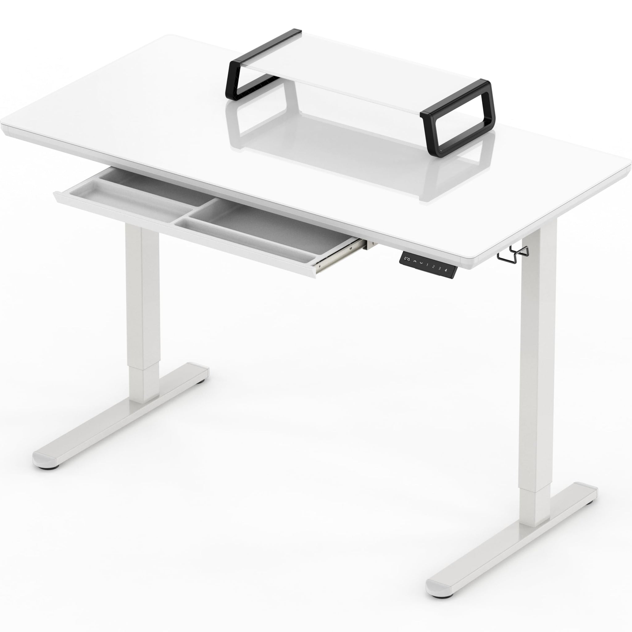 Height Adjustable Glass Desk With Monitor Riser