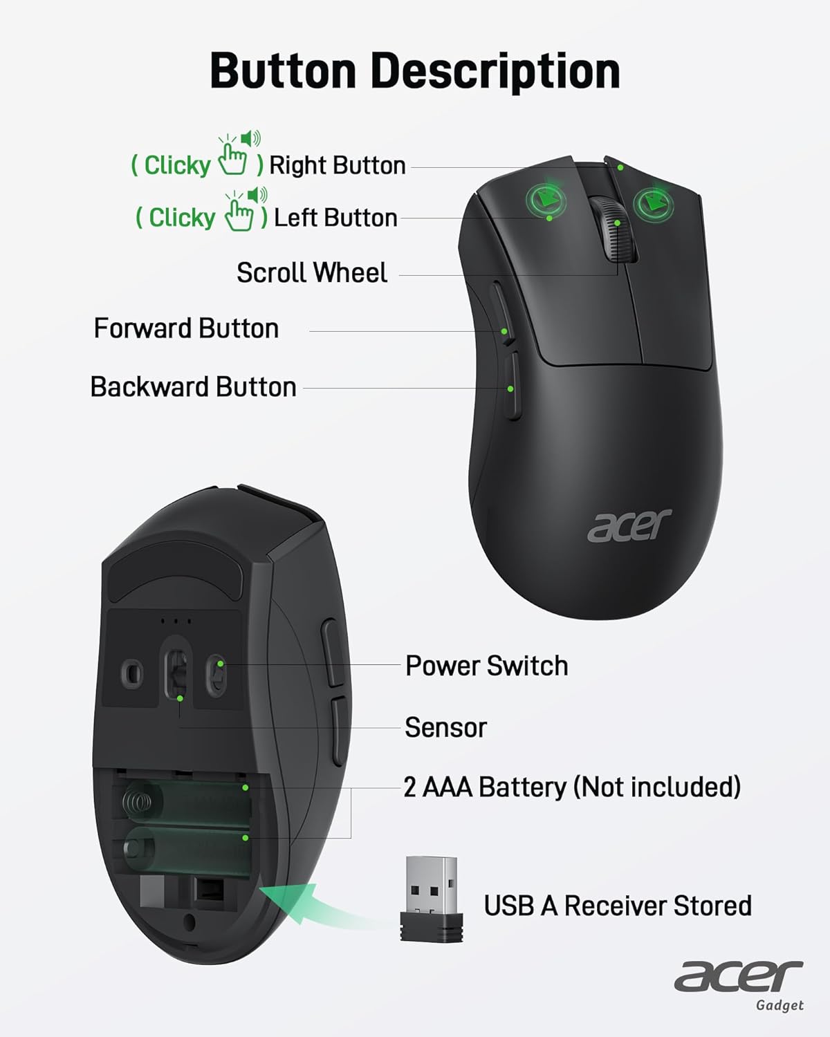 Acer Wireless Mouse with 1200 DPI Precision