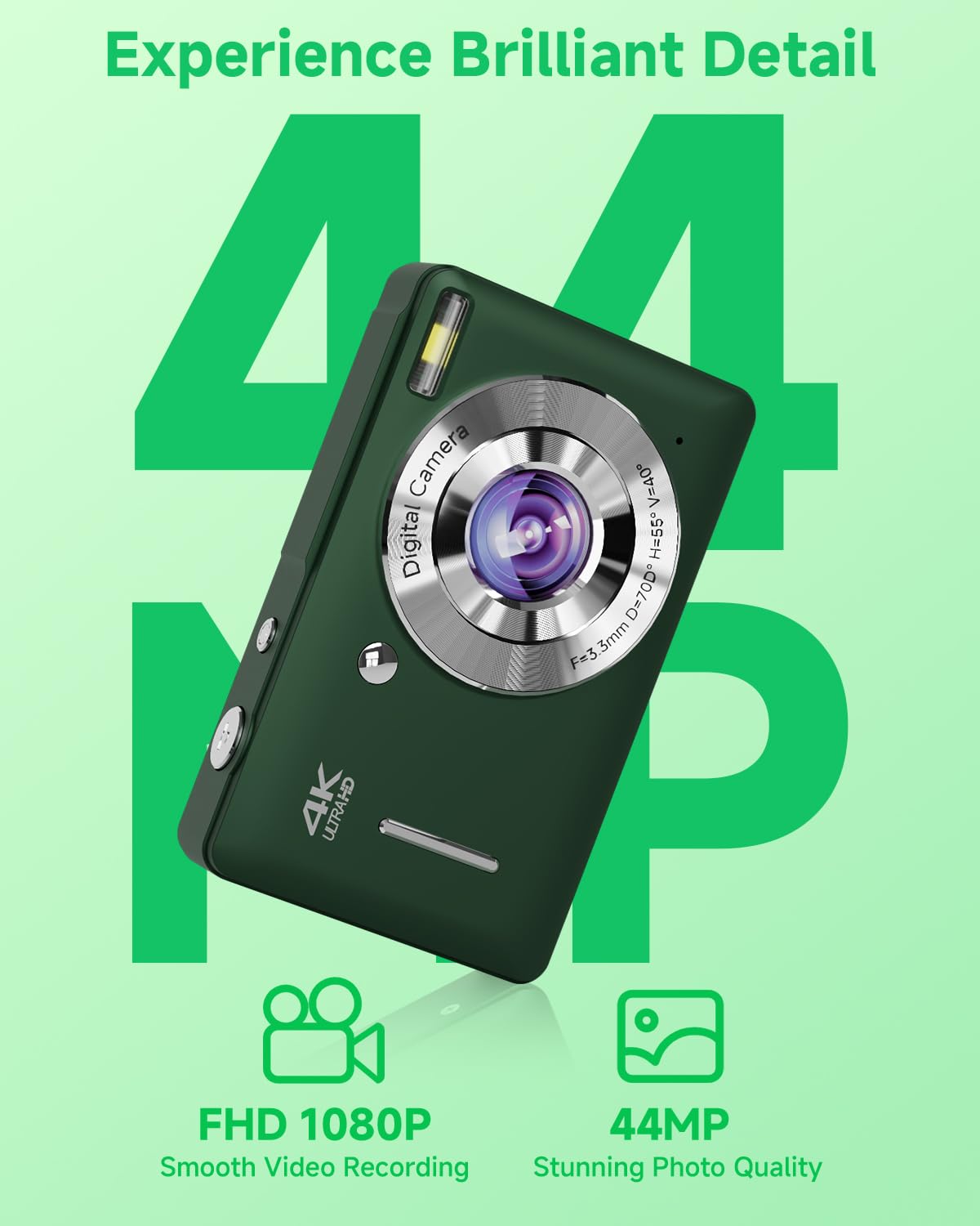 44MP Compact Digital Camera with 16X Zoom for Kids